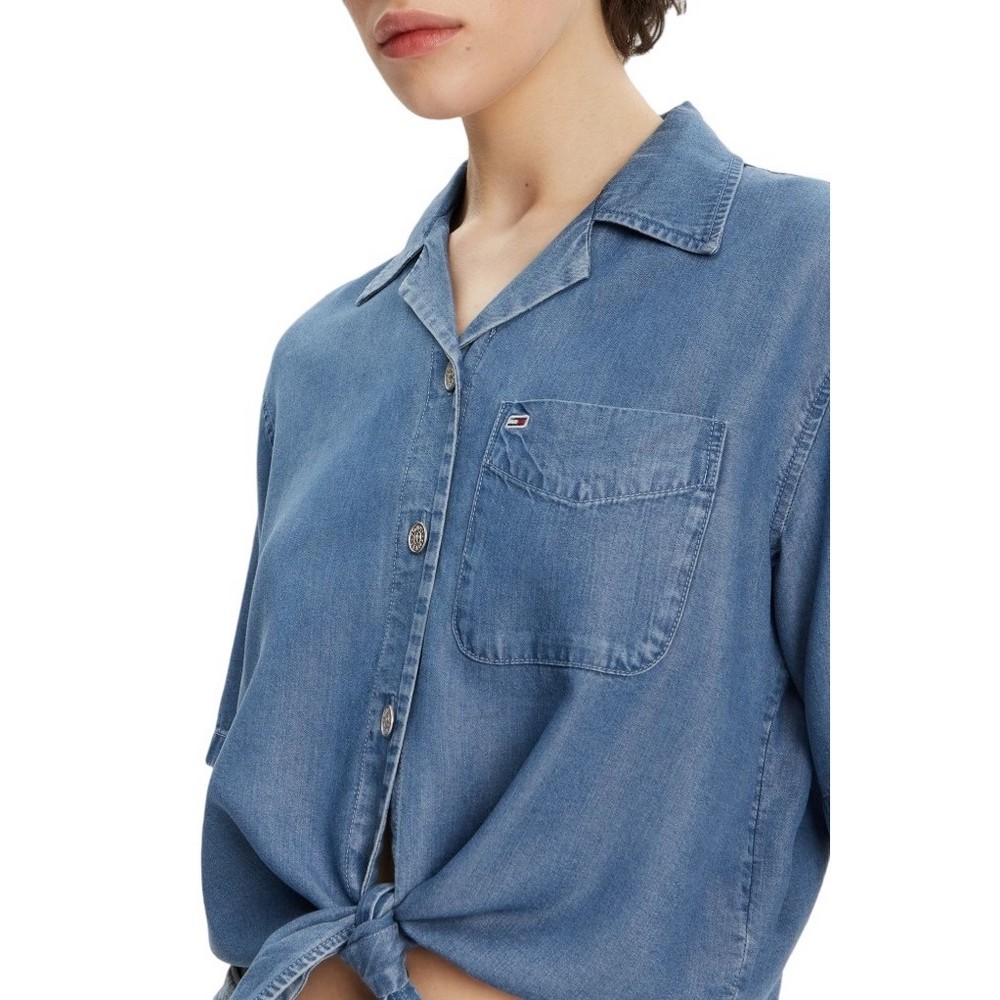 TOMMY JEANS  CHAMBRAY TIE SS SHIRT EXT ΠΟΥΚΑΜΙΣΟ ΓΥΝΑΙΚΕΙΟ BLUΕ DENIM