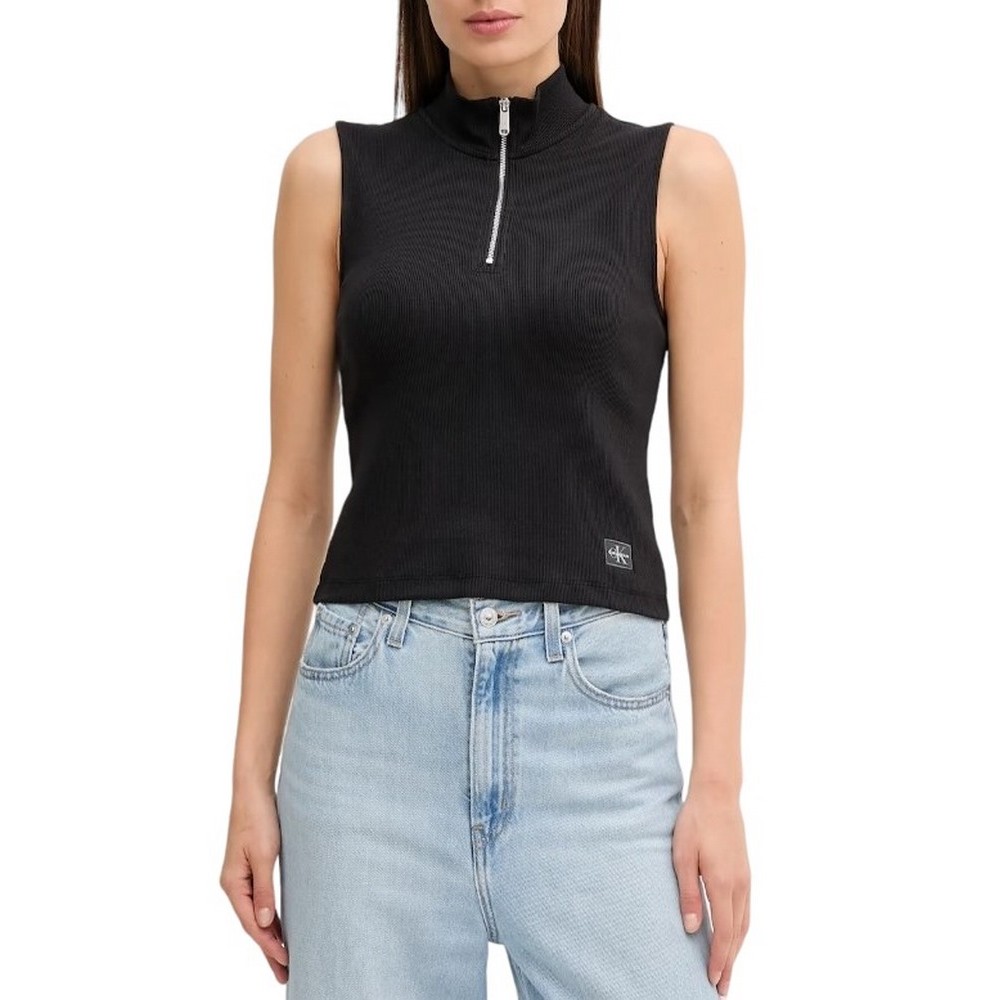 CALVIN KLEIN JEANS WOVEN LABEL SL QZ TOP ΤΟΠ ΓΥΝΑΙΚΕΙΟ BLACK