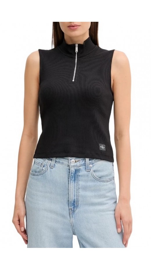 CALVIN KLEIN JEANS WOVEN LABEL SL QZ TOP ΤΟΠ ΓΥΝΑΙΚΕΙΟ BLACK