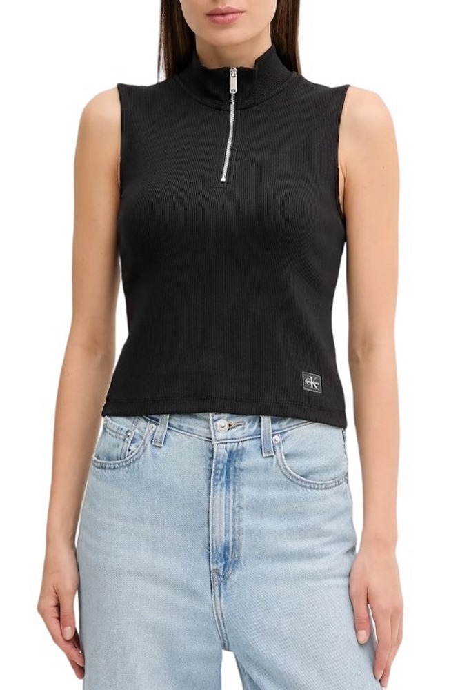 CALVIN KLEIN JEANS WOVEN LABEL SL QZ TOP ΤΟΠ ΓΥΝΑΙΚΕΙΟ BLACK