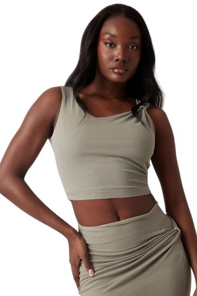 GUESS AIMEE SS JEWEL DRAP TOP ΤΟΠ ΓΥΝΑΙΚΕΙΟ KHAKI