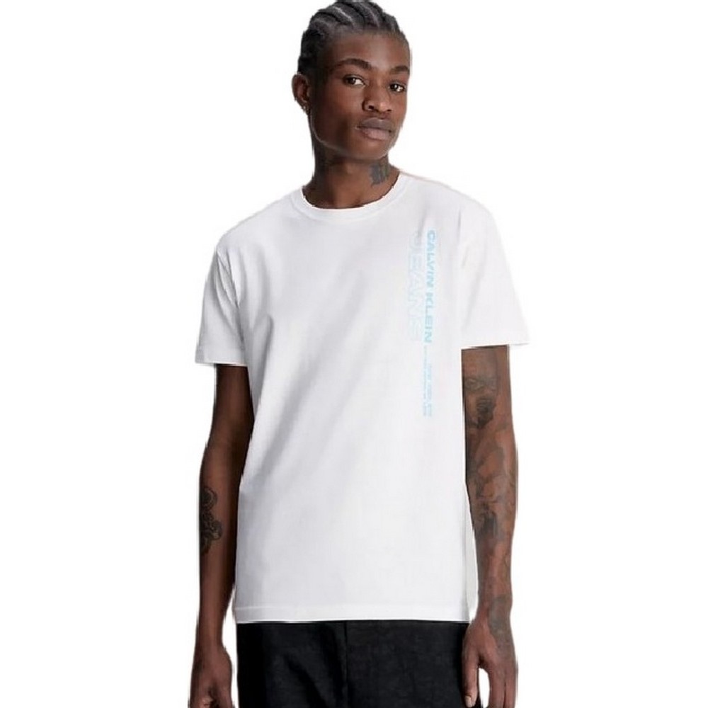 CALVIN JEANS JEANS STACKED OUTLINE LOGO TEE T-SHIRT ΑΝΔΡΙΚΟ WHITE
