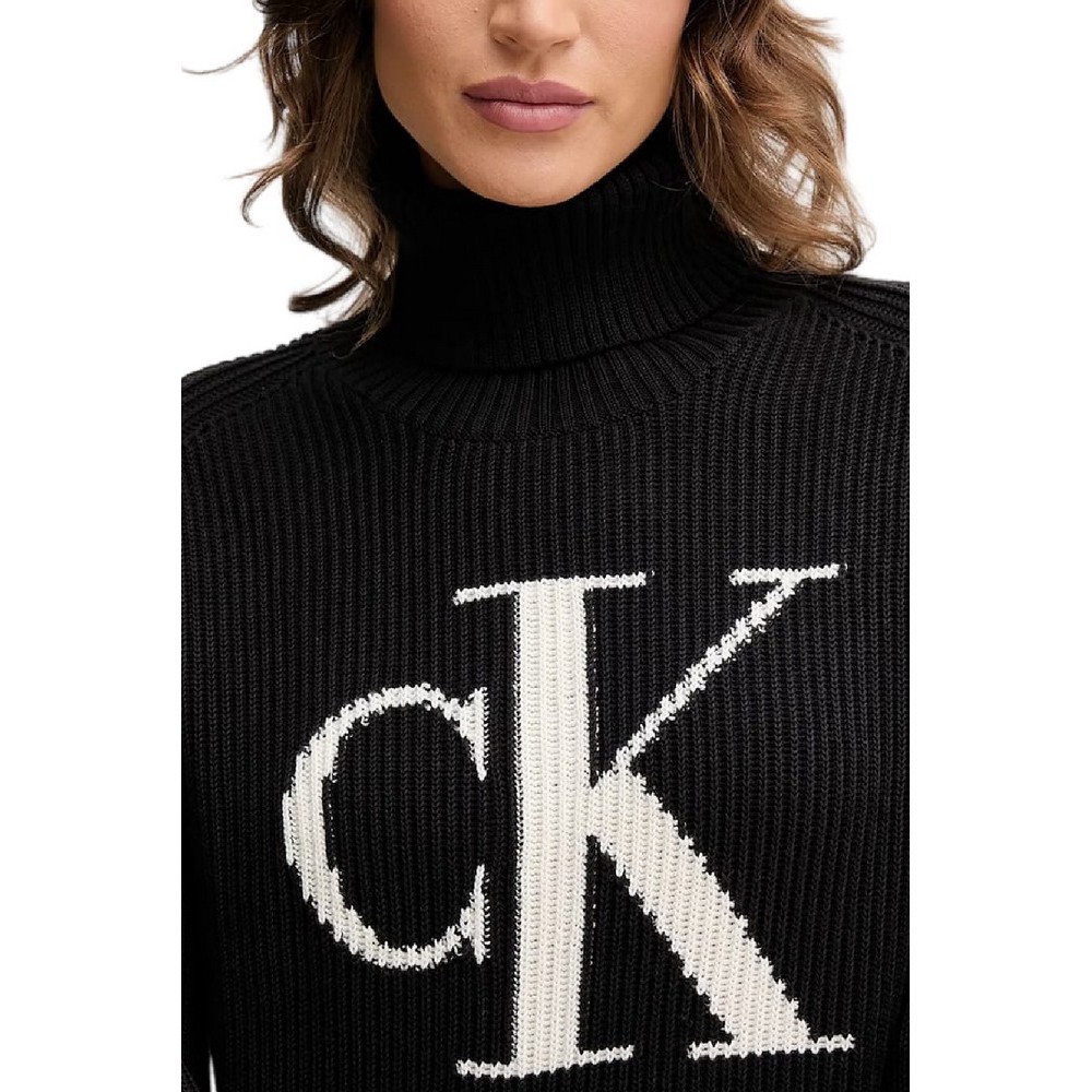 CALVIN KLEIN JEANS BLOWN UP CK LOOSE SWEATER CONTRA ΜΠΛΟΥΖΑ ΠΛΕΚΤΗ ΓΥΝΑΙΚΕΙΑ BLACK