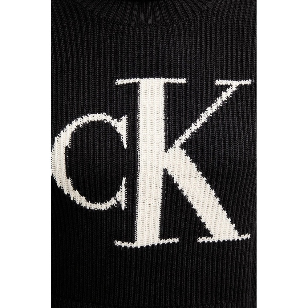 CALVIN KLEIN JEANS BLOWN UP CK LOOSE SWEATER CONTRA ΜΠΛΟΥΖΑ ΠΛΕΚΤΗ ΓΥΝΑΙΚΕΙΑ BLACK