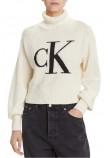 CALVIN KLEIN JEANS BLOWN UP CK LOOSE SWEATER CONTRA ΜΠΛΟΥΖΑ ΠΛΕΚΤΗ ΓΥΝΑΙΚΕΙΑ ECRU
