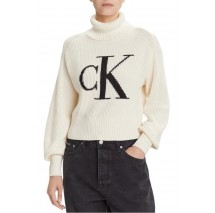 CALVIN KLEIN JEANS BLOWN UP CK LOOSE SWEATER CONTRA ΜΠΛΟΥΖΑ ΠΛΕΚΤΗ ΓΥΝΑΙΚΕΙΑ ECRU