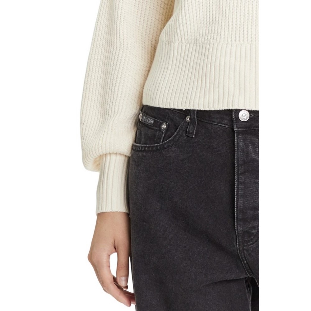 CALVIN KLEIN JEANS BLOWN UP CK LOOSE SWEATER CONTRA ΜΠΛΟΥΖΑ ΠΛΕΚΤΗ ΓΥΝΑΙΚΕΙΑ ECRU