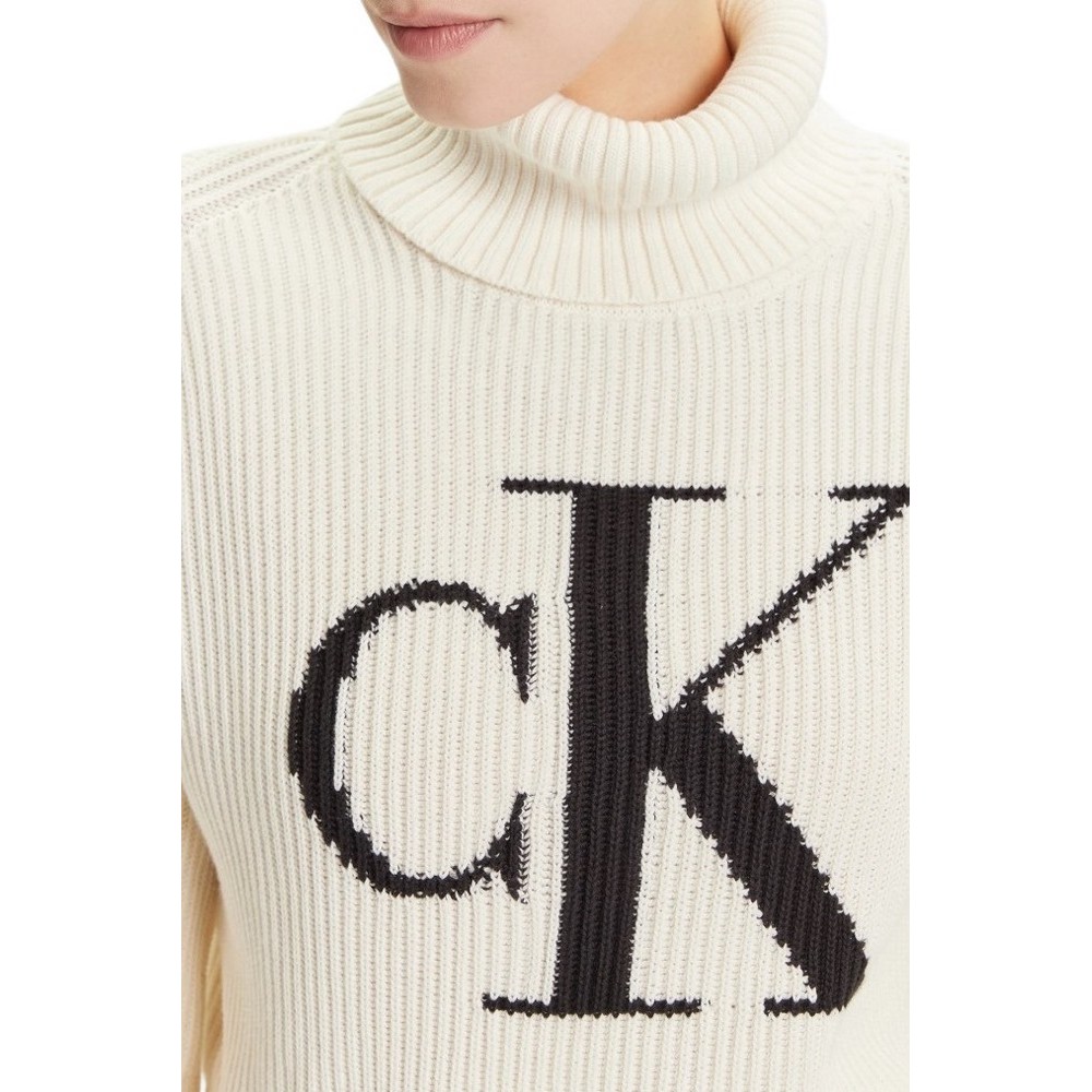 CALVIN KLEIN JEANS BLOWN UP CK LOOSE SWEATER CONTRA ΜΠΛΟΥΖΑ ΠΛΕΚΤΗ ΓΥΝΑΙΚΕΙΑ ECRU