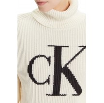 CALVIN KLEIN JEANS BLOWN UP CK LOOSE SWEATER CONTRA ΜΠΛΟΥΖΑ ΠΛΕΚΤΗ ΓΥΝΑΙΚΕΙΑ ECRU