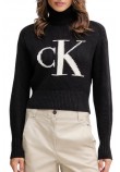 CALVIN KLEIN JEANS BLOWN UP CK LOOSE SWEATER CONTRA ΜΠΛΟΥΖΑ ΠΛΕΚΤΗ ΓΥΝΑΙΚΕΙΑ BLACK
