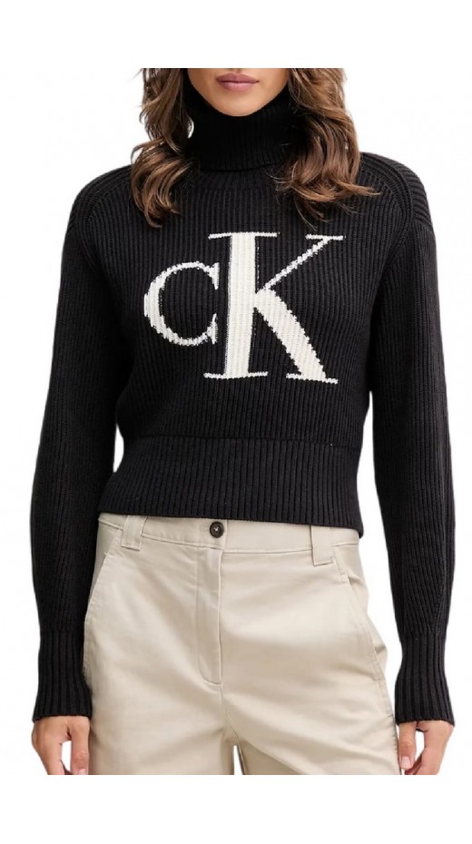 CALVIN KLEIN JEANS BLOWN UP CK LOOSE SWEATER CONTRA ΜΠΛΟΥΖΑ ΠΛΕΚΤΗ ΓΥΝΑΙΚΕΙΑ BLACK