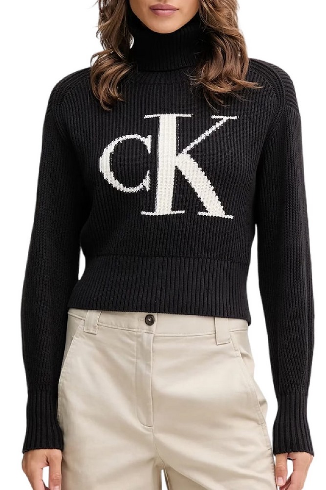 CALVIN KLEIN JEANS BLOWN UP CK LOOSE SWEATER CONTRA ΜΠΛΟΥΖΑ ΠΛΕΚΤΗ ΓΥΝΑΙΚΕΙΑ BLACK