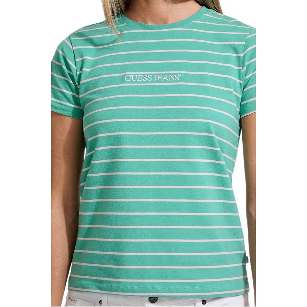 GUESS JEANS CN REG YD STRIPED TEE T-SHIRT ΜΠΛΟΥΖΑ ΓΥΝΑΙΚΕΙΑ PETROL
