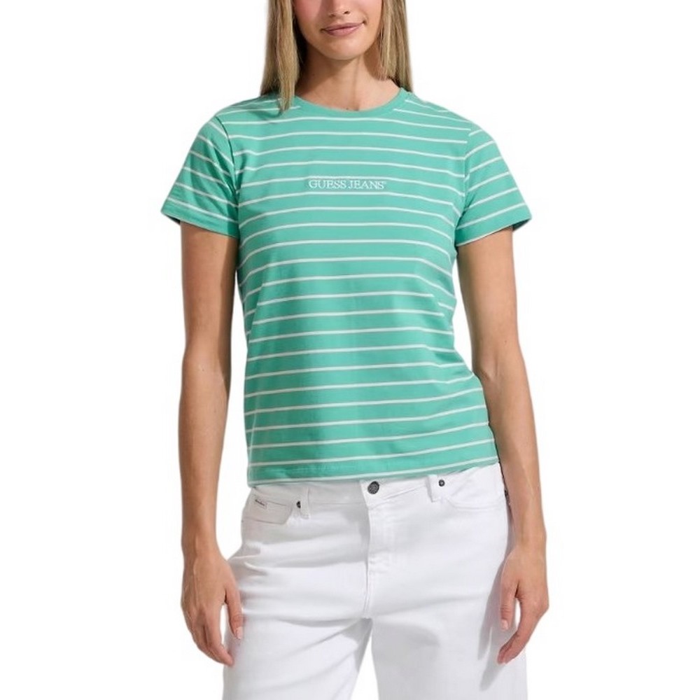 GUESS JEANS CN REG YD STRIPED TEE T-SHIRT ΜΠΛΟΥΖΑ ΓΥΝΑΙΚΕΙΑ PETROL