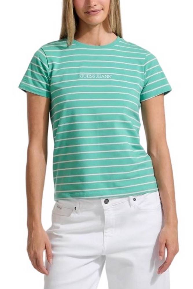 GUESS JEANS CN REG YD STRIPED TEE T-SHIRT ΜΠΛΟΥΖΑ ΓΥΝΑΙΚΕΙΑ PETROL