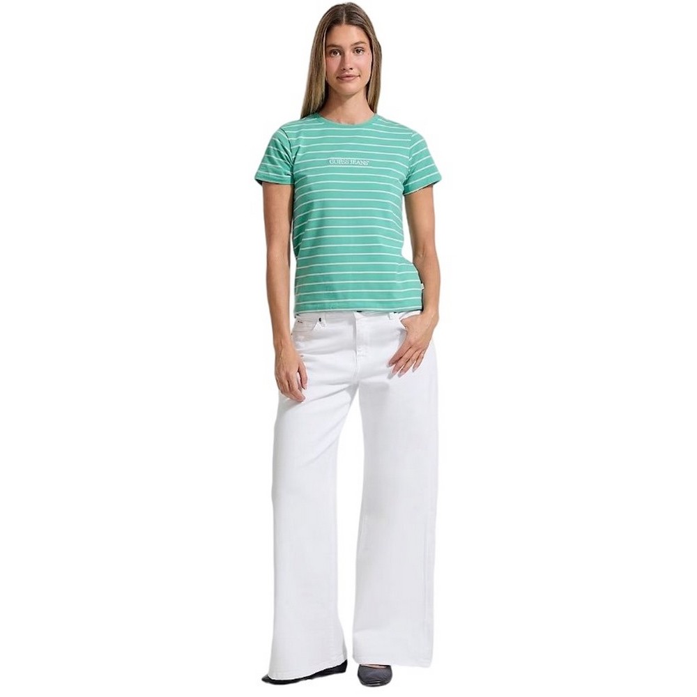 GUESS JEANS CN REG YD STRIPED TEE T-SHIRT ΜΠΛΟΥΖΑ ΓΥΝΑΙΚΕΙΑ PETROL