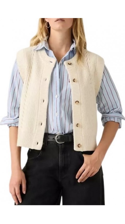 LEVIS® INES CABLE SWEATER VEST TANS ΖΑΚΕΤΑ ΠΛΕΚΤΗ  ΓΥΝΑΙΚΕΙΑ ECRU