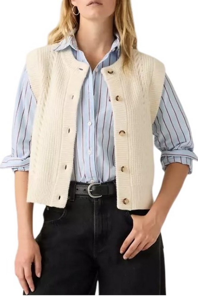 LEVIS® INES CABLE SWEATER VEST TANS ΖΑΚΕΤΑ ΠΛΕΚΤΗ  ΓΥΝΑΙΚΕΙΑ ECRU