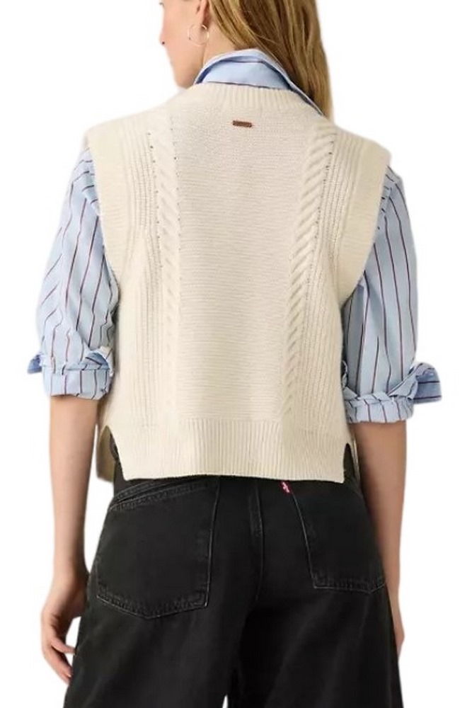LEVIS® INES CABLE SWEATER VEST TANS ΖΑΚΕΤΑ ΠΛΕΚΤΗ  ΓΥΝΑΙΚΕΙΑ ECRU