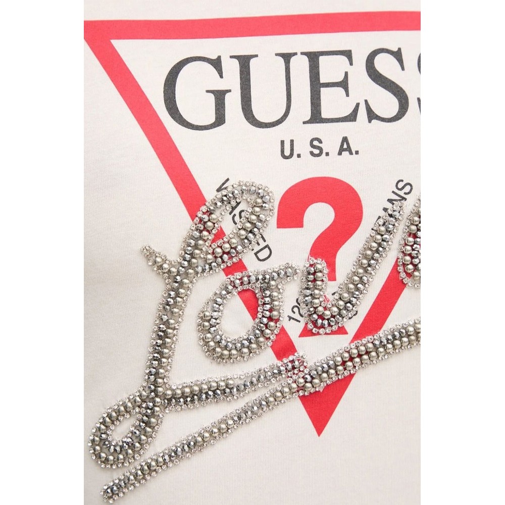 GUESS SS CN TRIANGLE LOVE TEE T-SHIRT ΜΠΛΟΥΖΑ ΓΥΝΑΙΚΕΙΑ WHITE