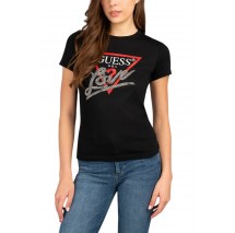 GUESS SS CN TRIANGLE LOVE TEE T-SHIRT ΜΠΛΟΥΖΑ ΓΥΝΑΙΚΕΙΑ BLACK