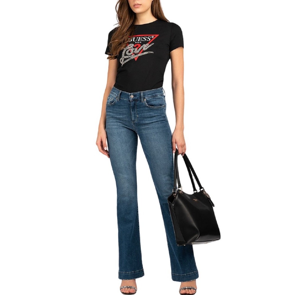 GUESS SS CN TRIANGLE LOVE TEE T-SHIRT ΜΠΛΟΥΖΑ ΓΥΝΑΙΚΕΙΑ BLACK
