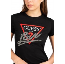 GUESS SS CN TRIANGLE LOVE TEE T-SHIRT ΜΠΛΟΥΖΑ ΓΥΝΑΙΚΕΙΑ BLACK