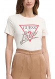 GUESS SS CN TRIANGLE LOVE TEE T-SHIRT ΜΠΛΟΥΖΑ ΓΥΝΑΙΚΕΙΑ WHITE