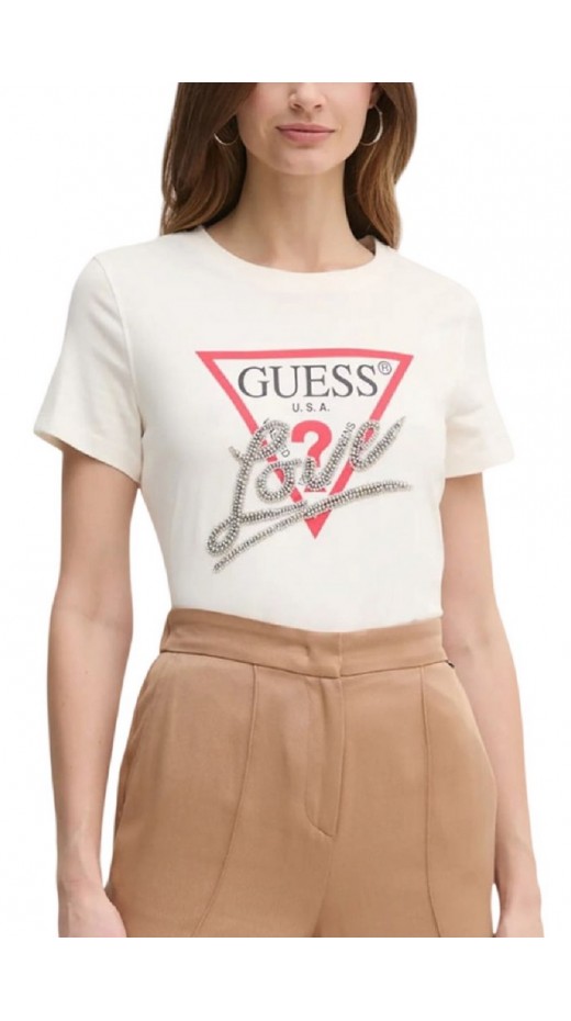GUESS SS CN TRIANGLE LOVE TEE T-SHIRT ΜΠΛΟΥΖΑ ΓΥΝΑΙΚΕΙΑ WHITE