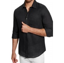 GUESS ISLAND LINEN SHIRT ΠΟΥΚΑΜΙΣΟ ΑΝΔΡΙΚΟ BLACK