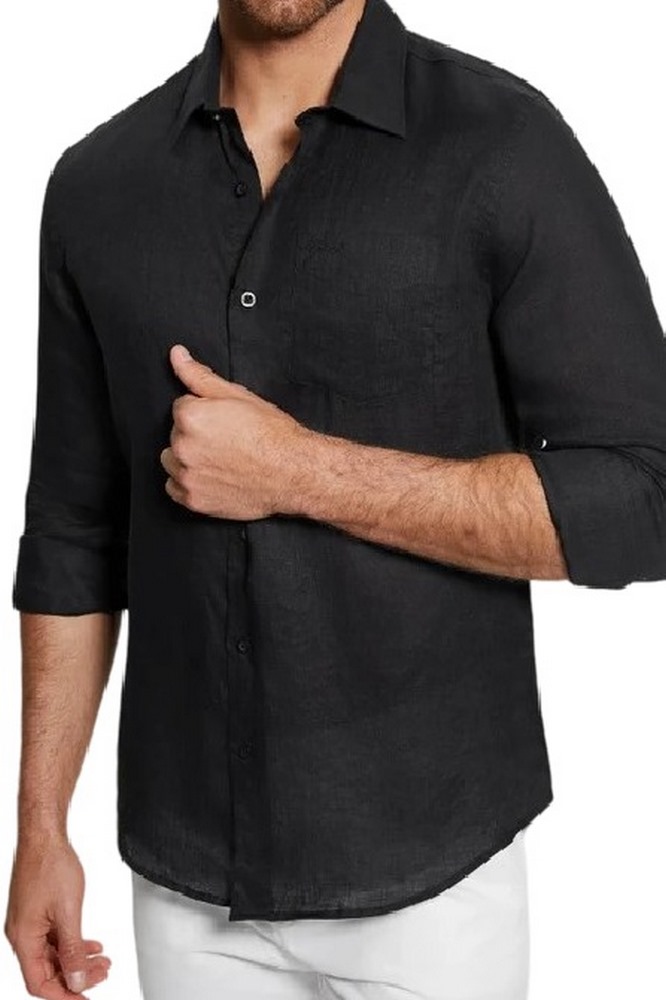 GUESS ISLAND LINEN SHIRT ΠΟΥΚΑΜΙΣΟ ΑΝΔΡΙΚΟ BLACK