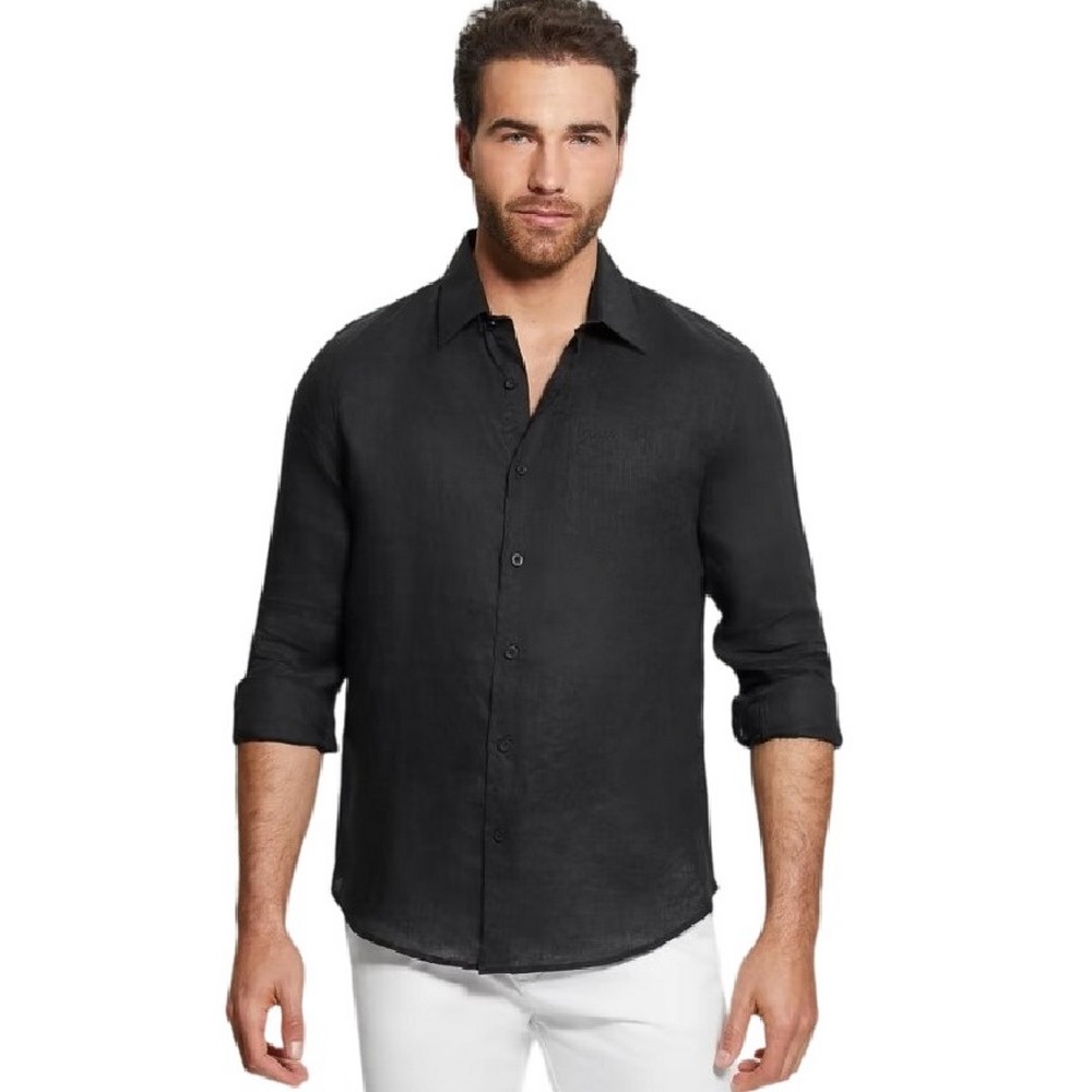 GUESS ISLAND LINEN SHIRT ΠΟΥΚΑΜΙΣΟ ΑΝΔΡΙΚΟ BLACK