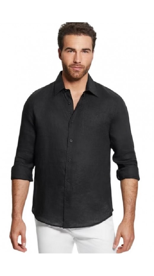 GUESS ISLAND LINEN SHIRT ΠΟΥΚΑΜΙΣΟ ΑΝΔΡΙΚΟ BLACK