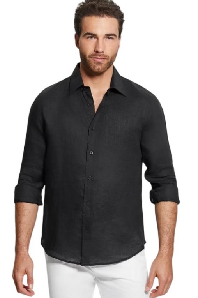 GUESS ISLAND LINEN SHIRT ΠΟΥΚΑΜΙΣΟ ΑΝΔΡΙΚΟ BLACK