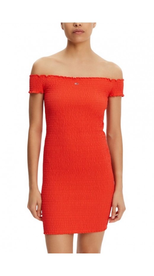 TOMMY JEANS SMOCK BODYCON DRESS ΦΟΡΕΜΑ ΓΥΝΑΙΚΕΙΟ ORANGE