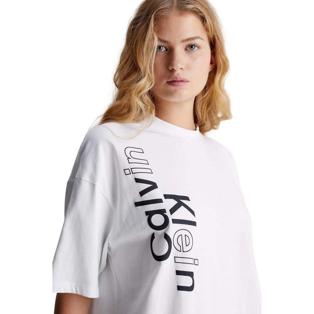 CALVIN KLEIN JEANS MULTI PLACEMENT LOGO DRESS ΦΟΡΕΜΑ ΓΥΝΑΙΚΕΙΟ BRIGHT WHITE