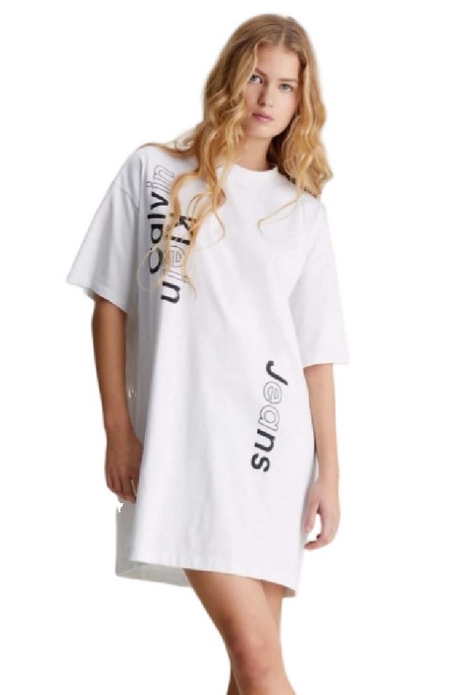 CALVIN KLEIN JEANS MULTI PLACEMENT LOGO DRESS ΦΟΡΕΜΑ ΓΥΝΑΙΚΕΙΟ BRIGHT WHITE