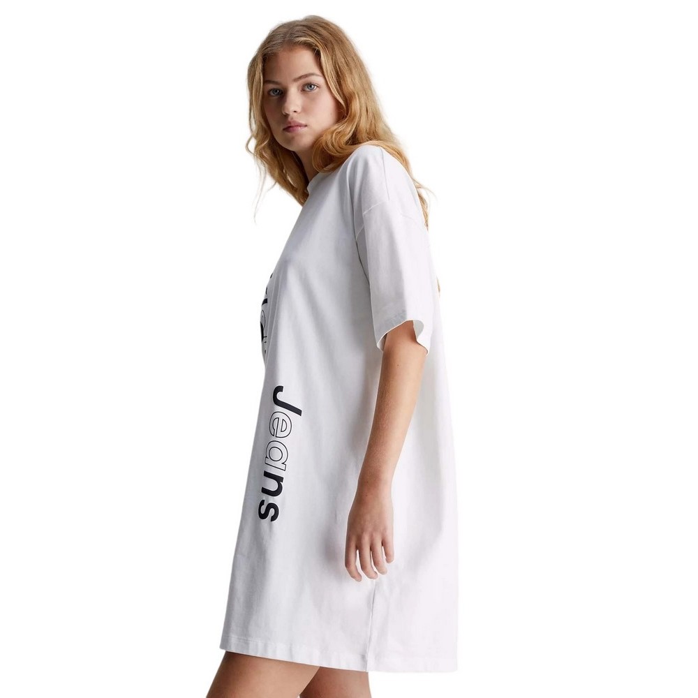 CALVIN KLEIN JEANS MULTI PLACEMENT LOGO DRESS ΦΟΡΕΜΑ ΓΥΝΑΙΚΕΙΟ BRIGHT WHITE