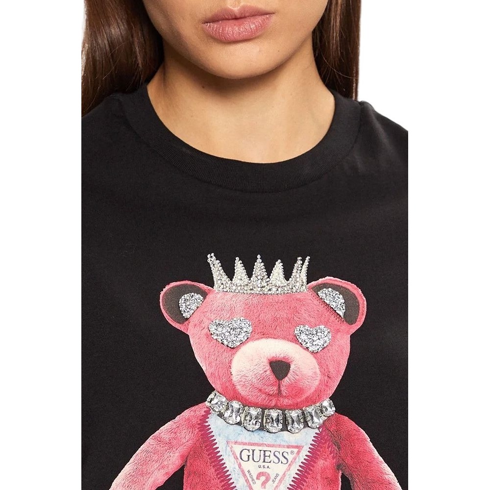 GUESS PINK BEAR NEW CREW TEE T-SHIRT ΜΠΛΟΥΖΑ ΓΥΝΑΙΚΕΙΑ BLACK