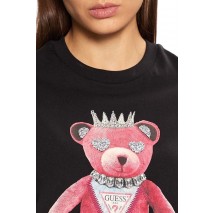 GUESS PINK BEAR NEW CREW TEE T-SHIRT ΜΠΛΟΥΖΑ ΓΥΝΑΙΚΕΙΑ BLACK