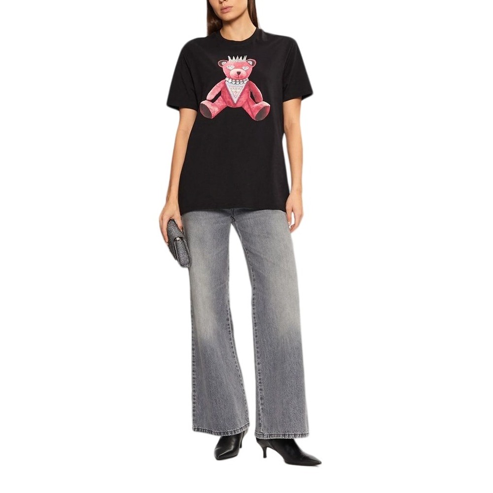 GUESS PINK BEAR NEW CREW TEE T-SHIRT ΜΠΛΟΥΖΑ ΓΥΝΑΙΚΕΙΑ BLACK