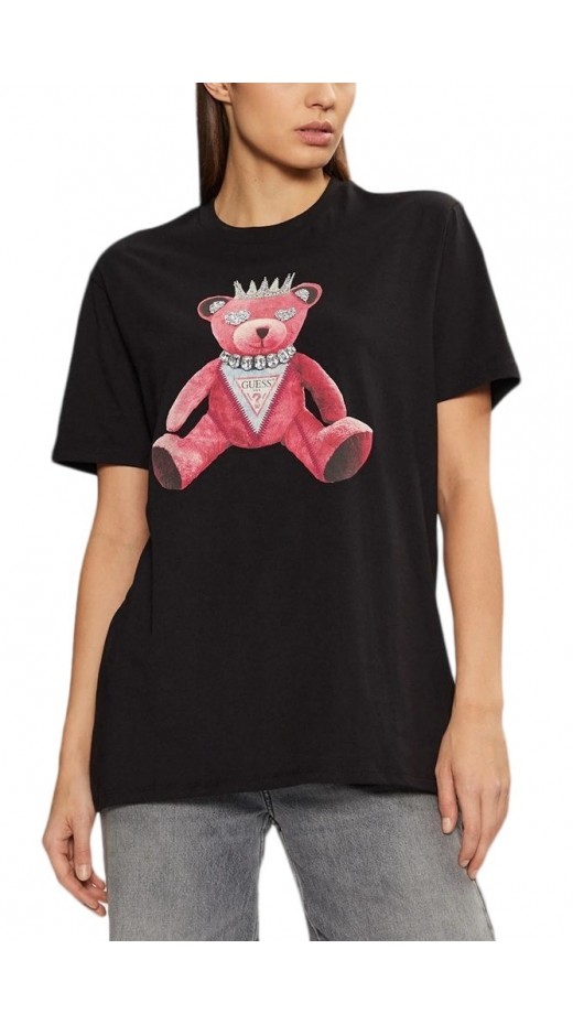GUESS PINK BEAR NEW CREW TEE T-SHIRT ΜΠΛΟΥΖΑ ΓΥΝΑΙΚΕΙΑ BLACK