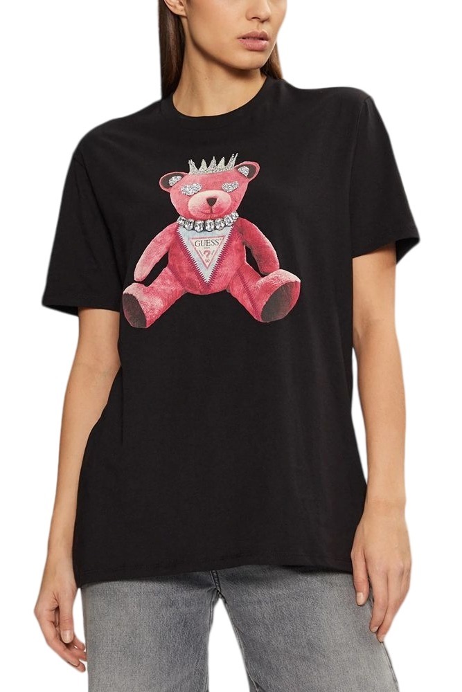 GUESS PINK BEAR NEW CREW TEE T-SHIRT ΜΠΛΟΥΖΑ ΓΥΝΑΙΚΕΙΑ BLACK