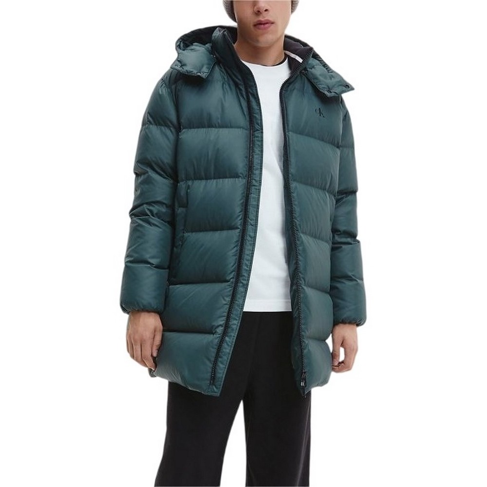 CALVIN KLEIN JEANS ESS LONG HOODED DOWN JACKET ΜΠΟΥΦΑΝ ΑΝΔΡΙΚΟ DARK GREEN