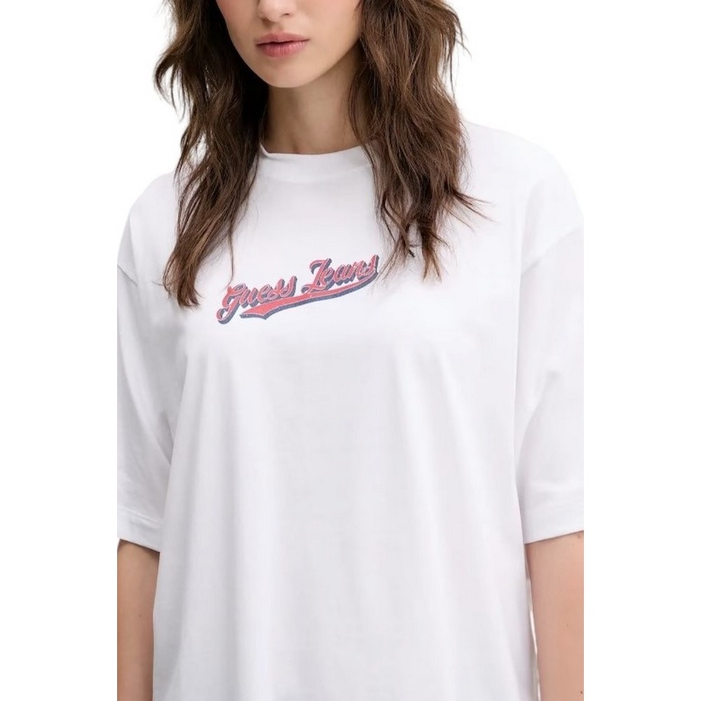 GUESS JEANS CN OS CURVED L T-SHIRT ΜΠΛΟΥΖΑ ΓΥΝΑΙΚΕΙΑ WHITE