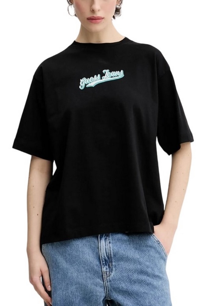 GUESS JEANS CN OS CURVED L T-SHIRT ΜΠΛΟΥΖΑ ΓΥΝΑΙΚΕΙΑ BLACK