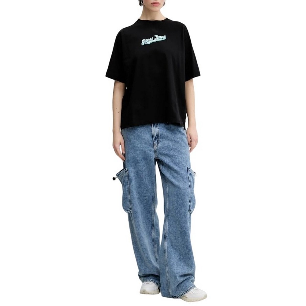 GUESS JEANS CN OS CURVED L T-SHIRT ΜΠΛΟΥΖΑ ΓΥΝΑΙΚΕΙΑ BLACK