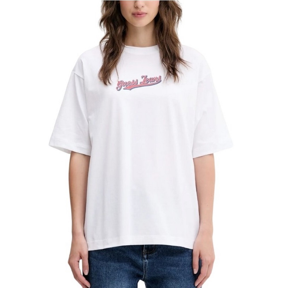 GUESS JEANS CN OS CURVED L T-SHIRT ΜΠΛΟΥΖΑ ΓΥΝΑΙΚΕΙΑ WHITE