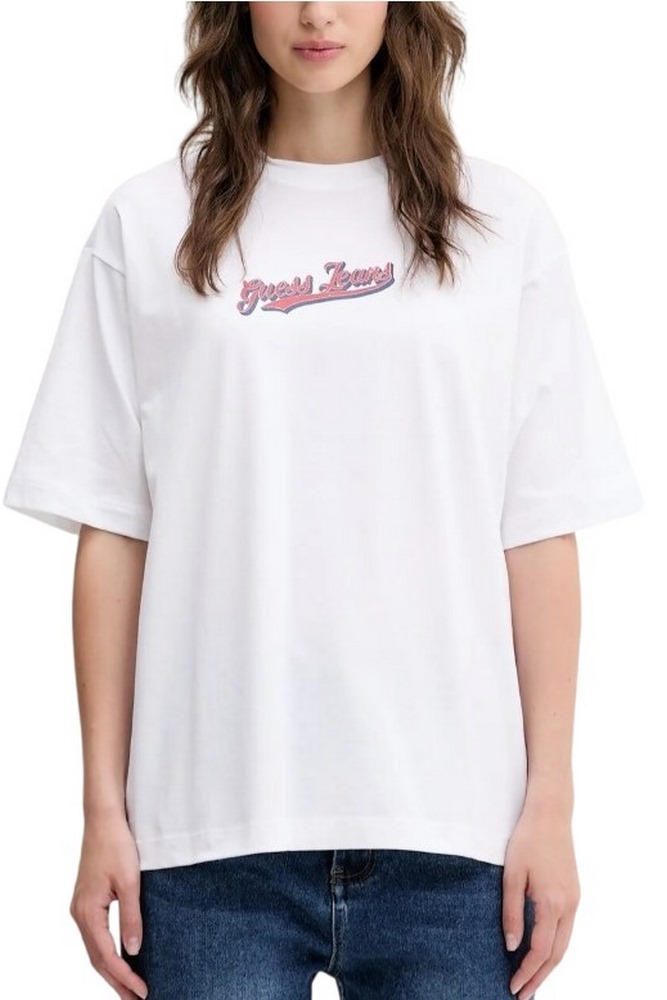 GUESS JEANS CN OS CURVED L T-SHIRT ΜΠΛΟΥΖΑ ΓΥΝΑΙΚΕΙΑ WHITE