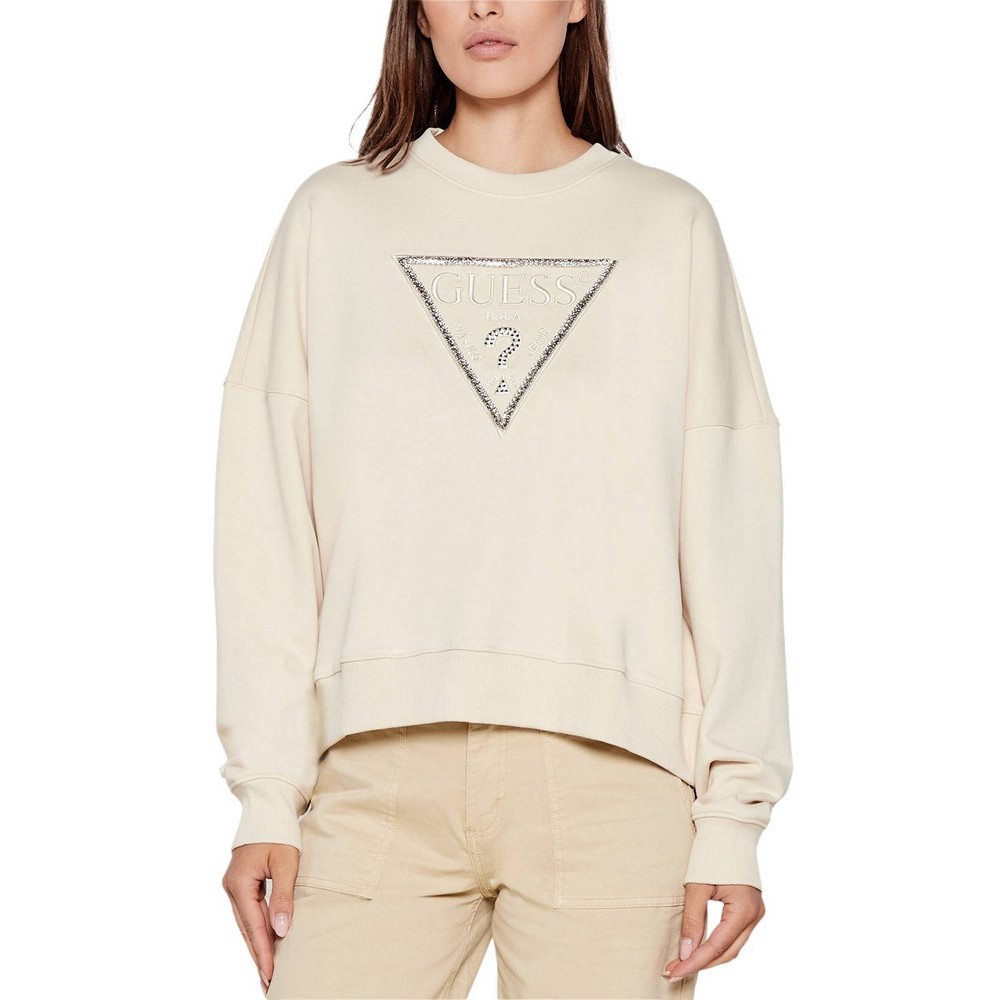 GUESS CN RACHELE TRIANGLE SWEATSHIRT ΜΠΛΟΥΖΑ ΦΟΥΤΕΡ ΓΥΝΑΙΚΕΙΑ BEIGE